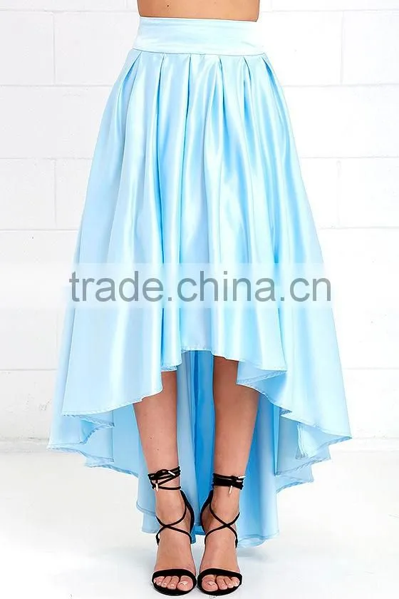 Latest banded waist pleated skirt fashion high low design maxi skirt 2016