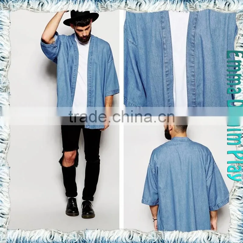 Light Blue Men Fashion Trend Chic Designer Short Sleeves Denim Long Jackets Coats