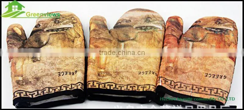 Cheap Custom printed kitchen glove cotton set pot rack holder long kitchen oven mitts