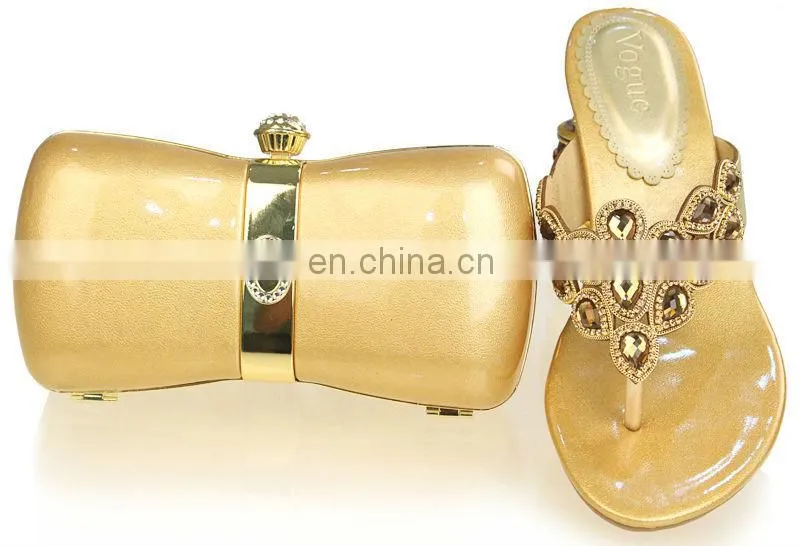 Latest design gold low heel bridal shoes