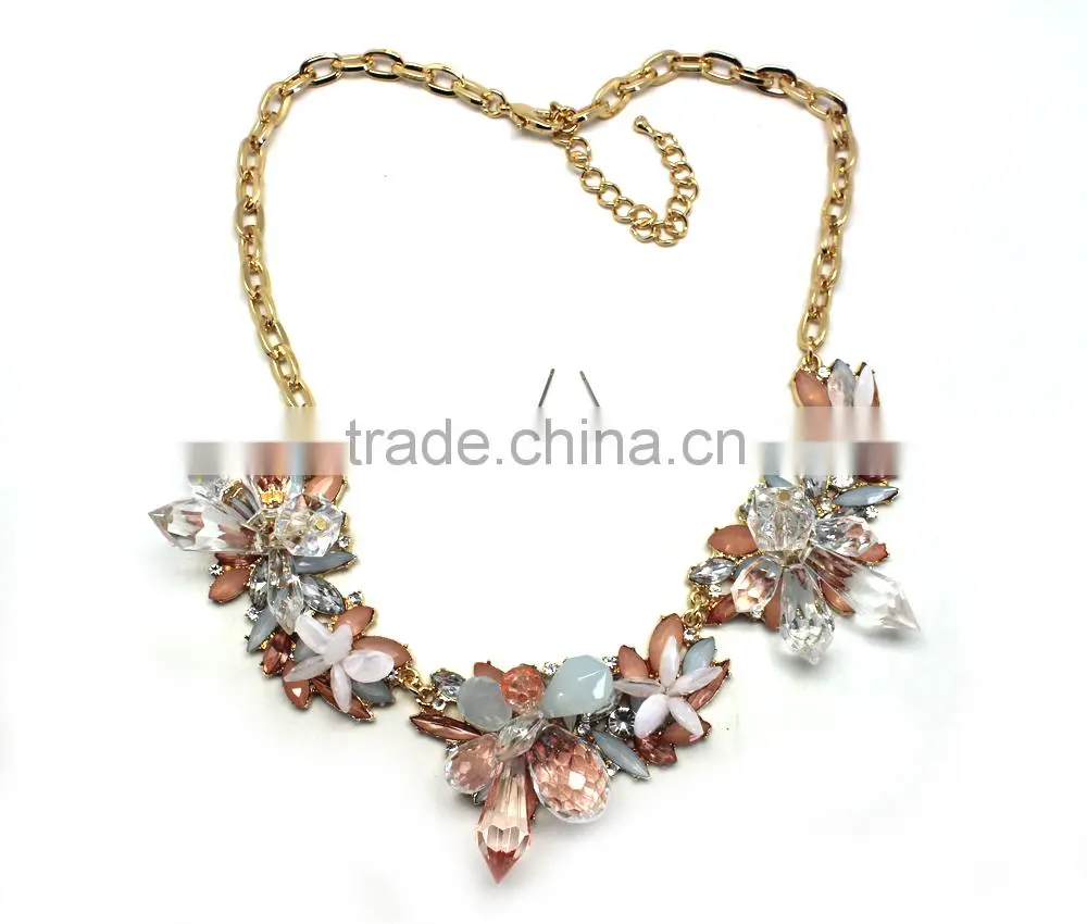 2015 Flower Necklace African Beads Jewelry Set made in china acrylic glass jewelry set necklace and stud earrings wholesale