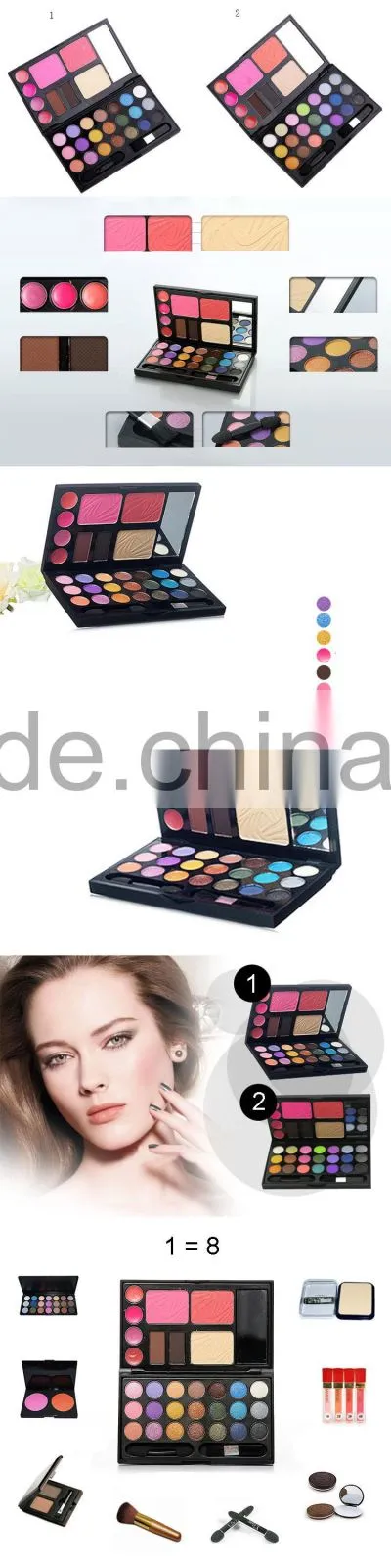 Multi-color blusher/rouge/blush powder makeup palete including eyeshadow,lip gloss adnd blesher
