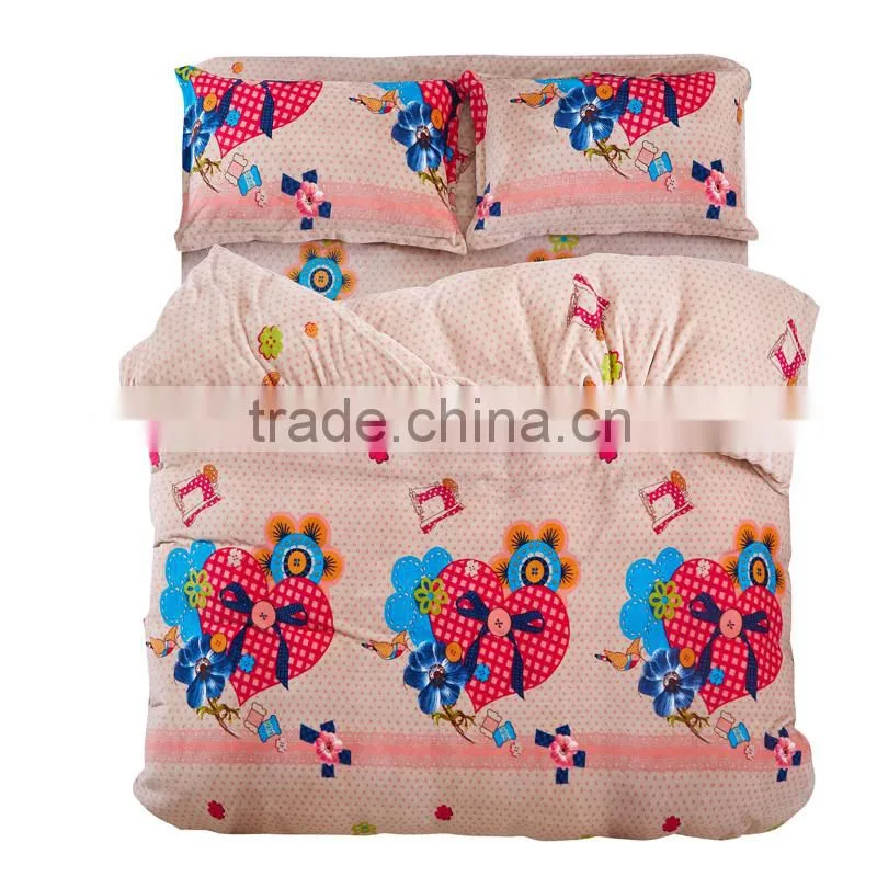 Hot selling Luxurious Large Warm Heart printedThick Flannel Plush Quilted Bedding Set -Made in China