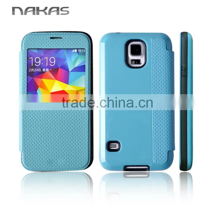 window smart view leather flip phone cover for Samsung galaxy S5