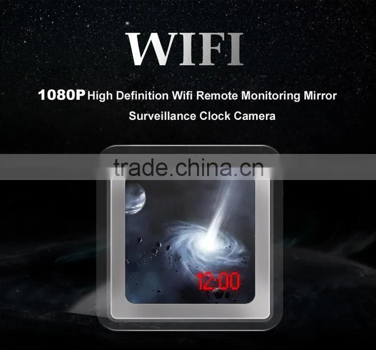 1080P IP Mirror Clock Wifi Hidden Camera with Alarm Sensor