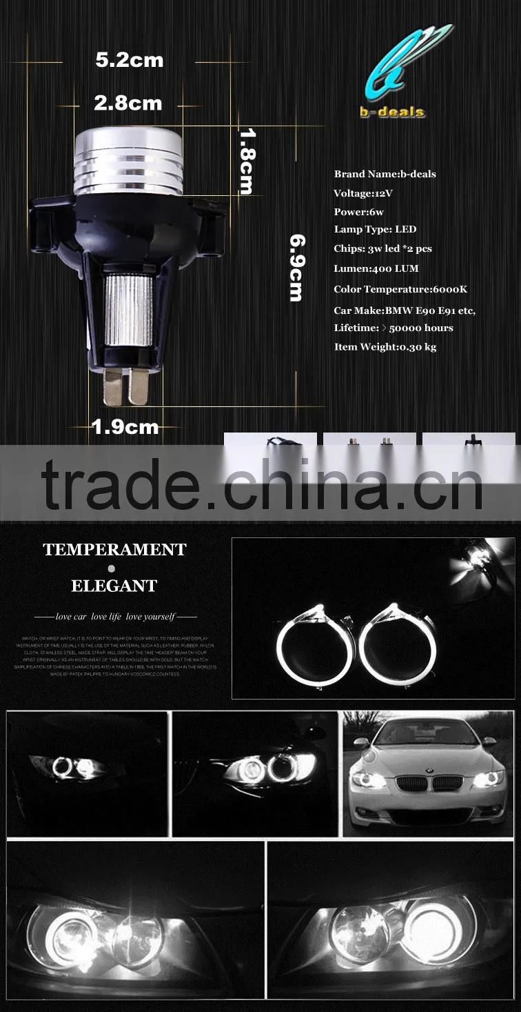 Xenon White 6W High Power LED B.MW Angel Eyes Ring Marker Bulbs for 2006-2008 BMW E90 E91 325i 328i 330i 335i