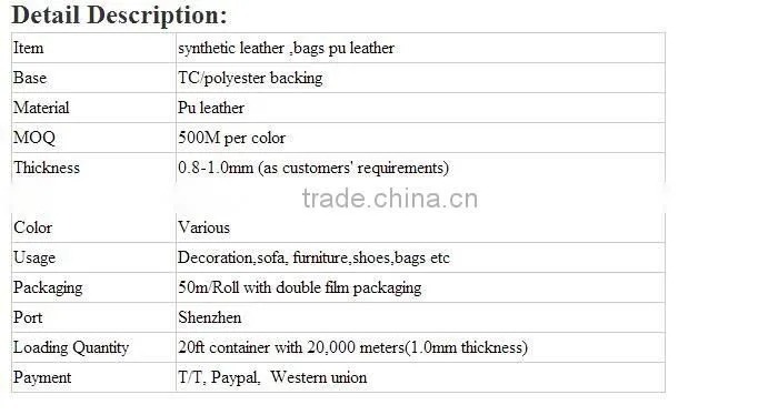 sponge foam leather pvc artificial leather for car sofa furnitures