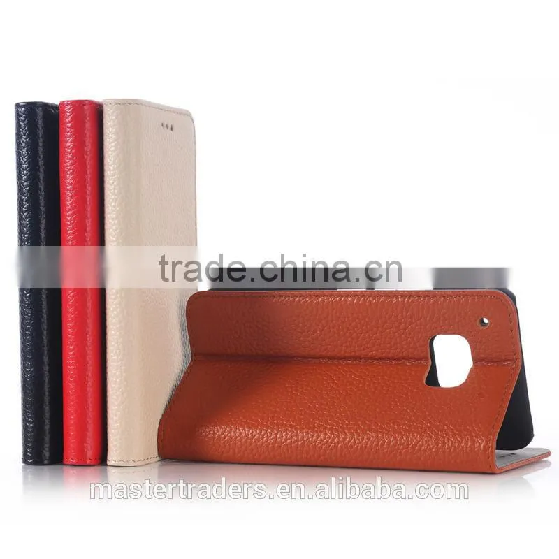 Cheap Litchi Grain Wallet Flip Real Genuine Leather Case For HTC One M9 MT-3090