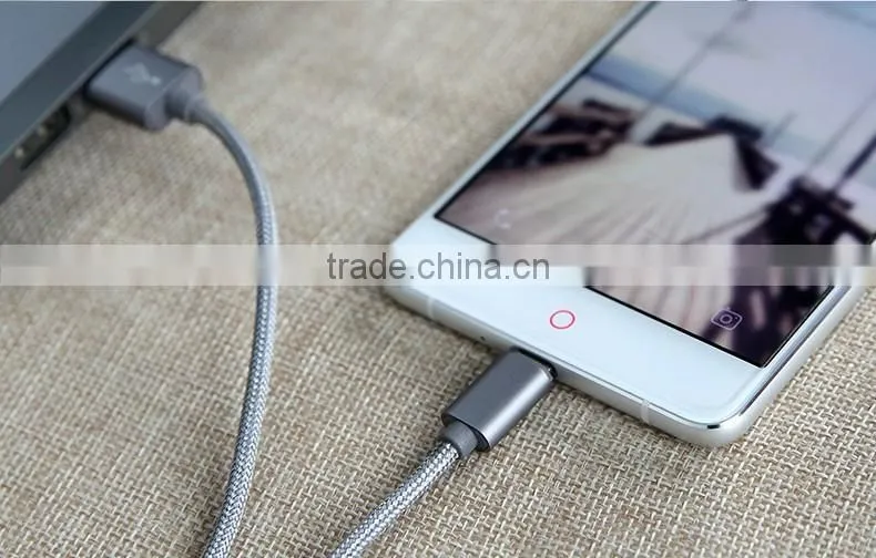 ROCK metal weave micro cable for Samsung s7 edge/s7 1m nylon 2.1A quick charging and data sync micro USB cable for Huawei/HTC