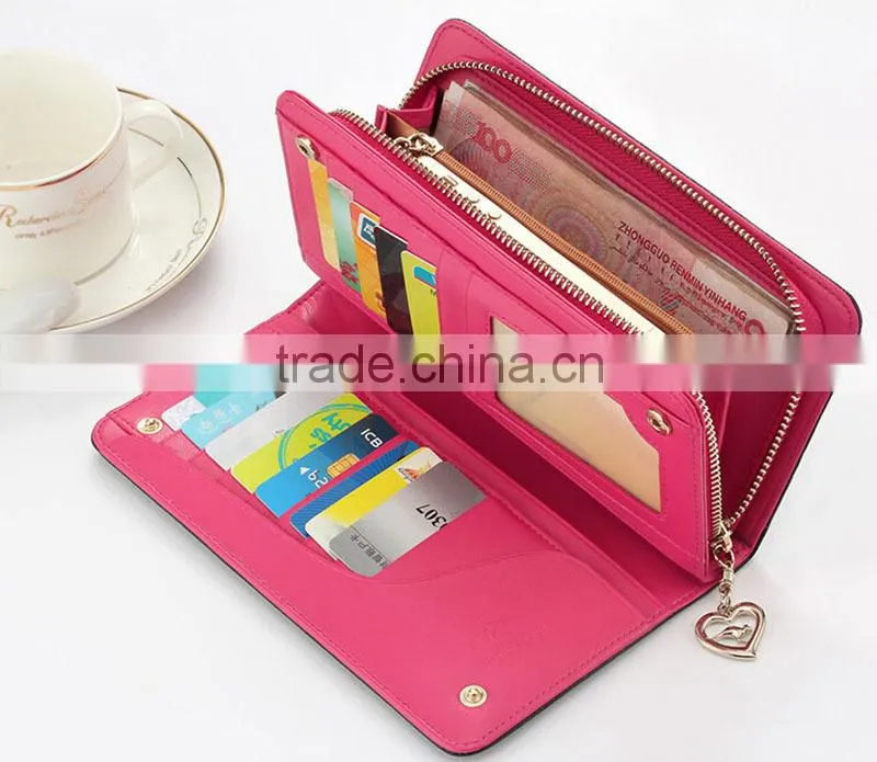 2015 new design promotion pretty pu leather rfid wallet zipper