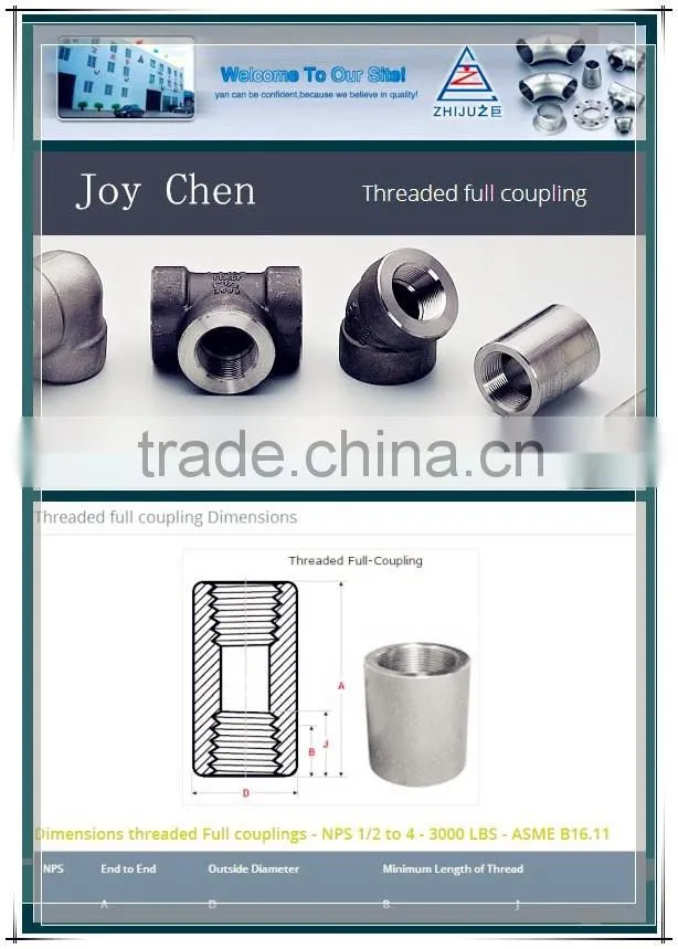 Threaded NPT Full Coupling 304/304L, 3000 LB Steel Fittings