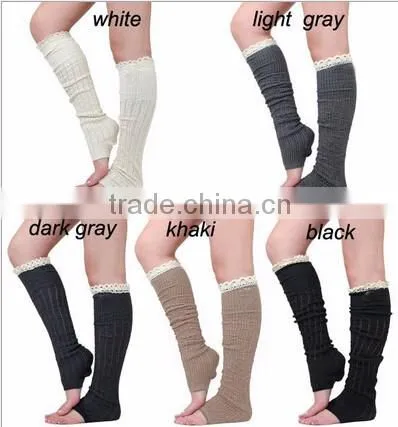 Wholesale Acrylic Crochet Knee High Boot Socks Lace Boot Socks Leg Warmers