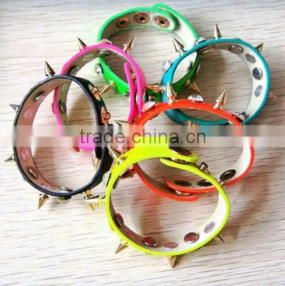 2013 Hot Sale Leather Bracelet With Rivet and Diamond Punk Bracelet