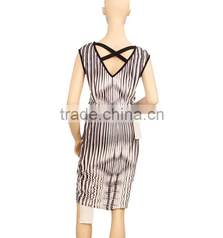 2016 stripe digital print women sleeveless dress suit