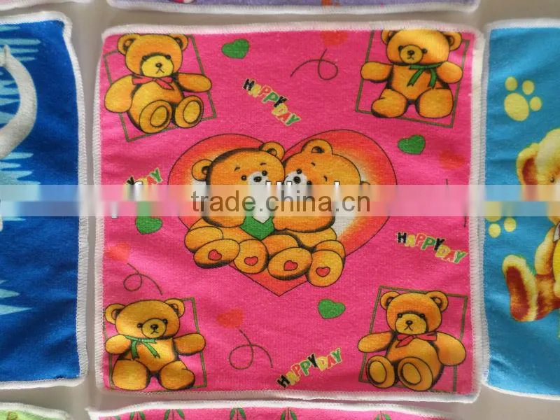 100% polyester microfiber warp knitting knitted thermal transfer printed square wash cloth with cartoon design