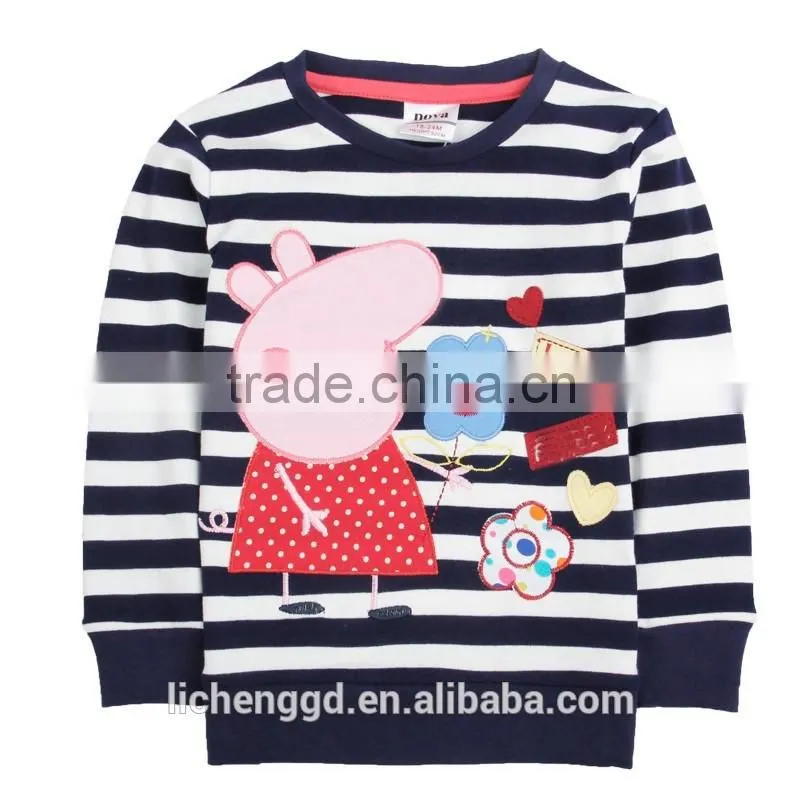 (F4289) Nova t shirts striped girl clothes 2-6Y Fashion fancy clothes animal applique manufacturer t-shirts children t shirt