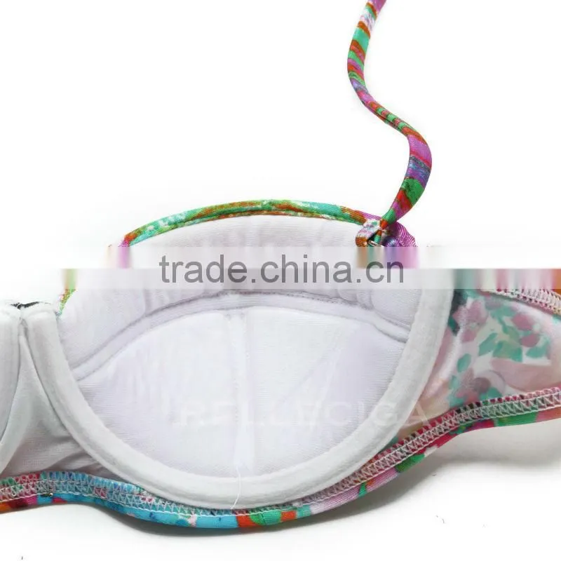 RELLECIGA Digital Floral Print Bikini Series - Longline Bandeau Top & Adjustable Bottom Bikini Swimwear with Spliced Detail