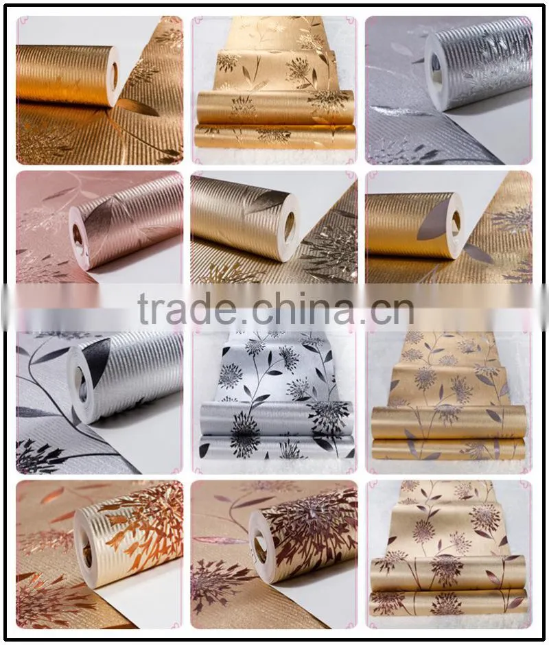 2015 luxury metallic silver aluminum glitter leaf gold wallpaper gold foil wallpaper