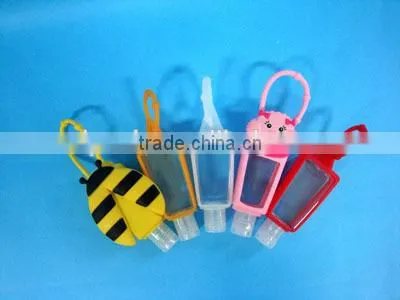 hot sale plastic hand sanitizer bottle with silicone holder, 30ml cute hand gel bottle