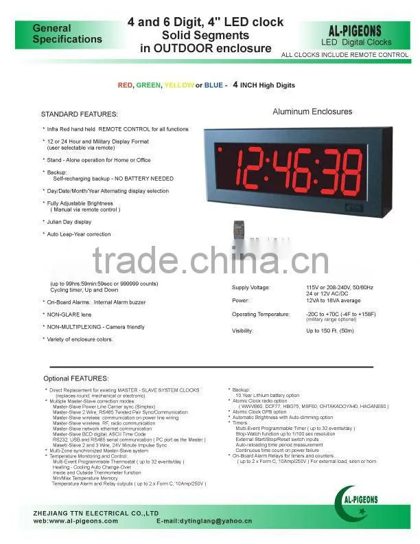 4 and 6 Digit, 4" LED clock