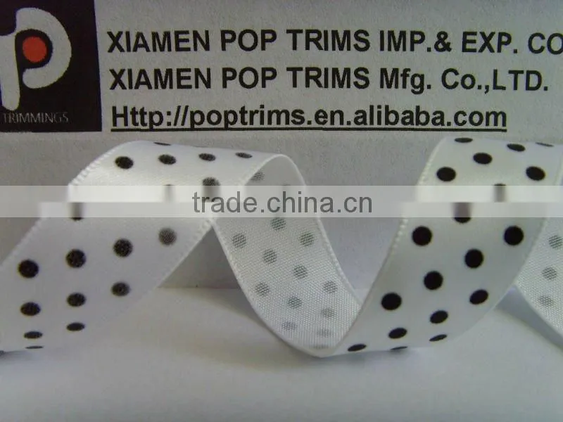 Double face Polka dots printed satin ribbon