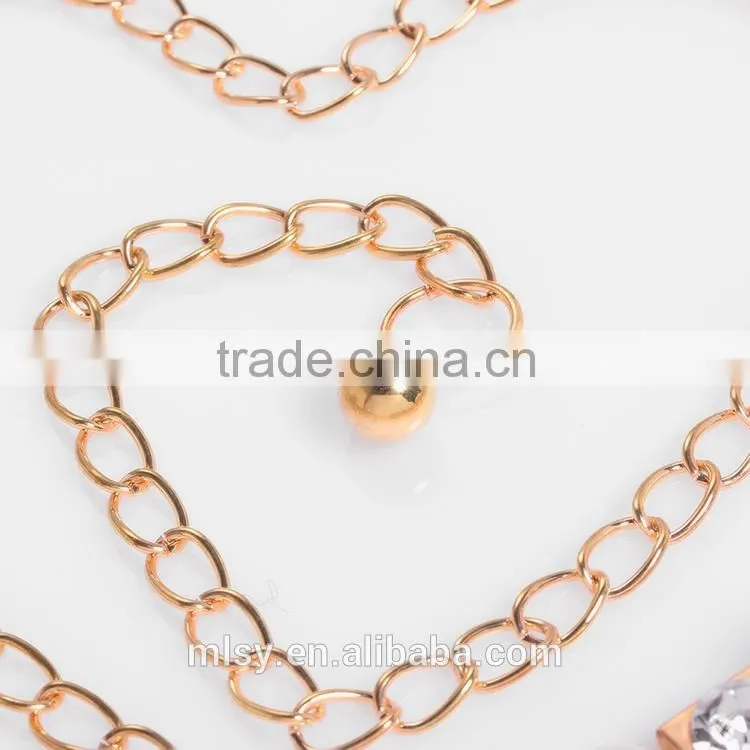 Women copper Color Pearl pendant necklace ornaments crystal chain Brightness F1-80036