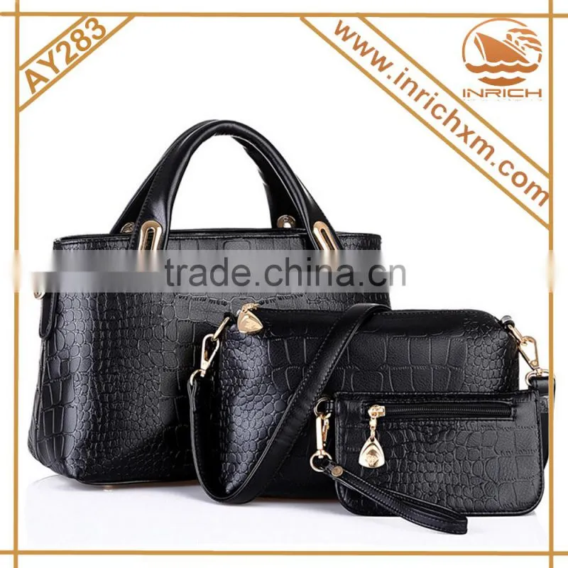 3 Pieces Vintage Leather Ladies Handbag Tote Bag Purse Set