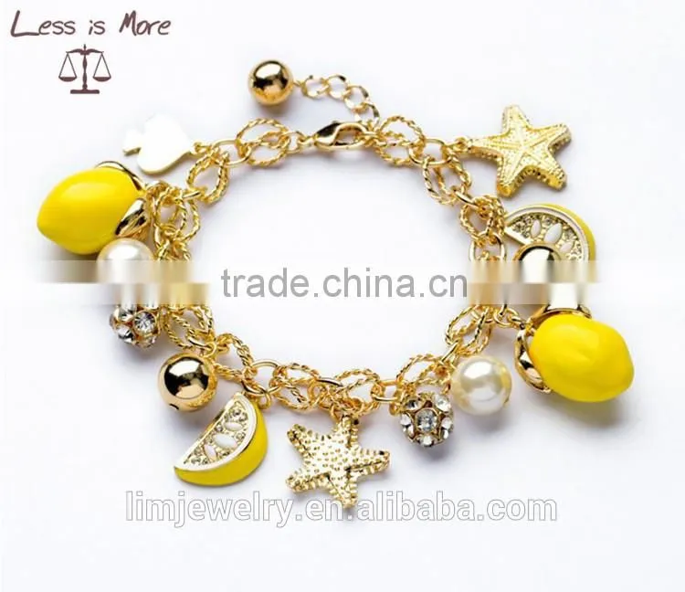 Simple Alloy Charm Bracelets orange beads gold bracelet for kids