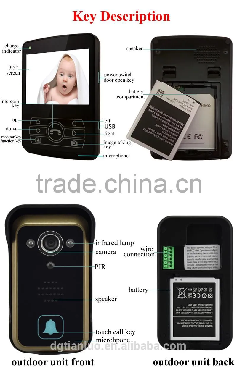 Door Access Control System Peephole Wireless Door Camera with Monitor