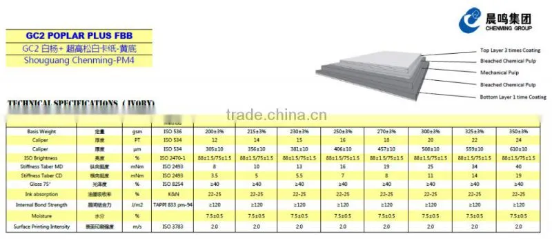 230gsm 15pt GC2 Folding Box Board Ivory Board Paper for box packaging