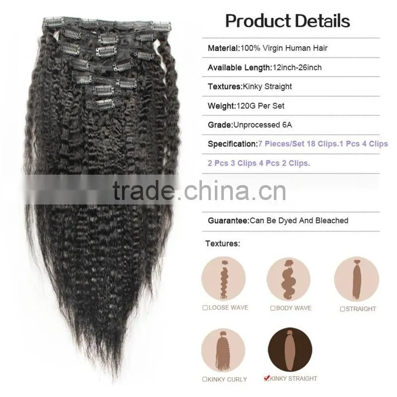 kinky straight clip in human hair extensions brazilian hair wholesale distributors