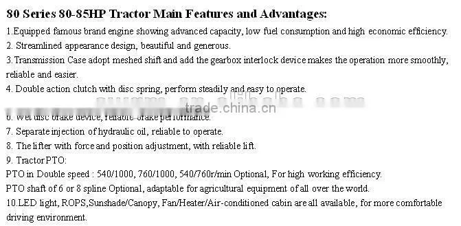 Philippines hot selling DQ854 85HP 4WD Heavy-duty Farm Tractor with ISO,CO,CE certificate