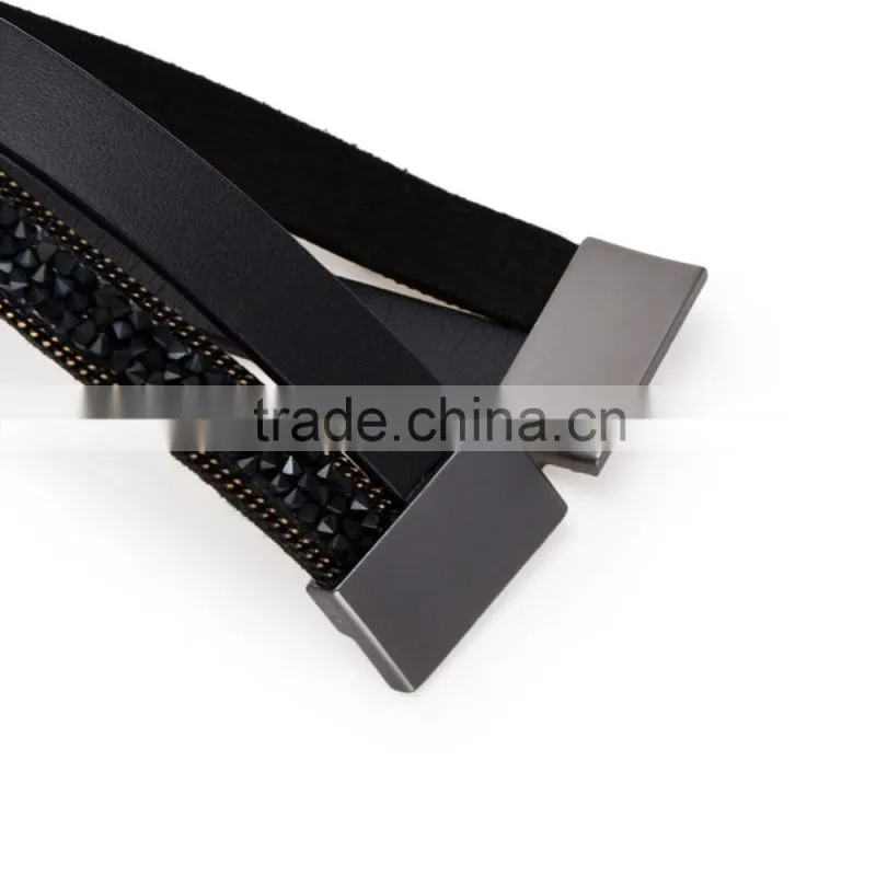 50PC Fashion Double Wrap Leather Bracelet Black Brown Crystal Leather Bangle Magnet Clasp