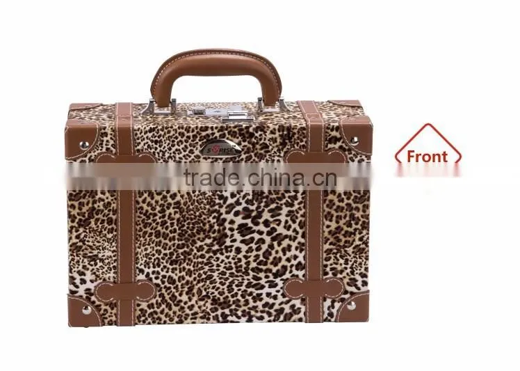 Fashion Leopard Print Cosmetic Makeup Train Case with Mirror and Easy Clean Extendable Trays