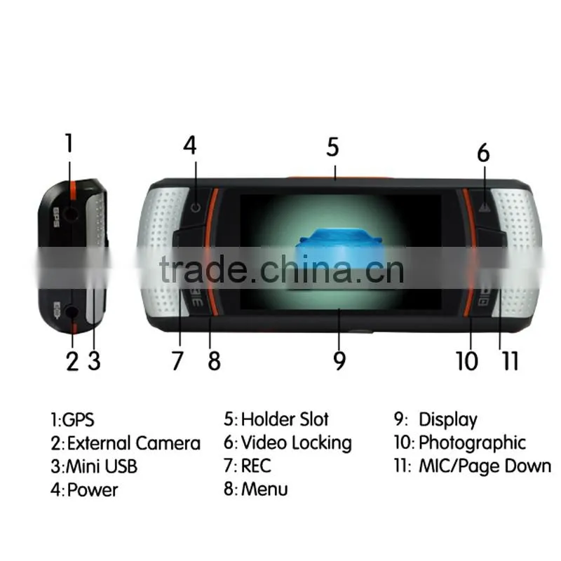 HD 2.7"screen dual camera 720p vehicle dvr car blackbox