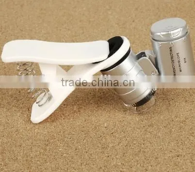 High quality 60X LED UV Illuminated Universal Mobile Phone Microscope , phone clip Magnifier , Mini LED UV Pocket Microscope
