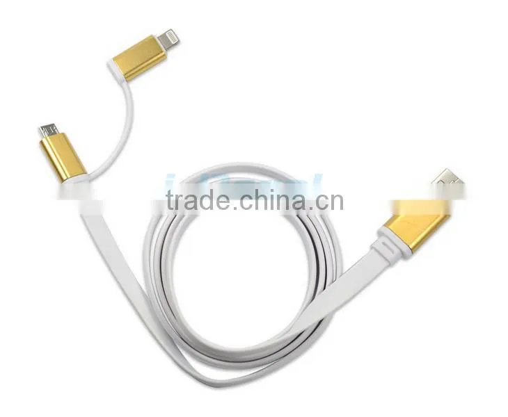 Colorful Aluminium 2 in 1 micro usb data cable for samsung and Android phones, led usb cable