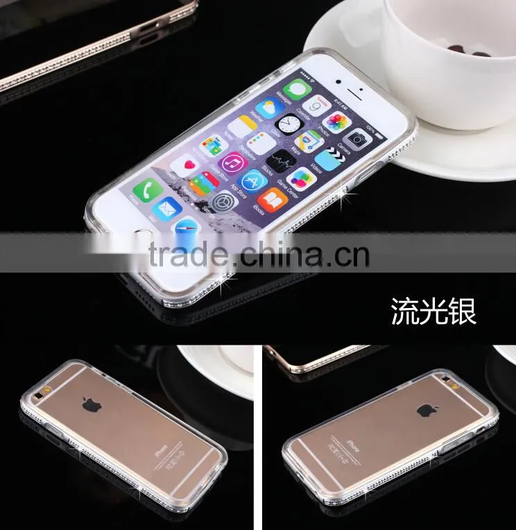 Aluminum Rhinstone Cover case diamond bumper+TPU cases cover for Samsung Galaxy S6 Edge, Diamond bumper case for Samsung S6