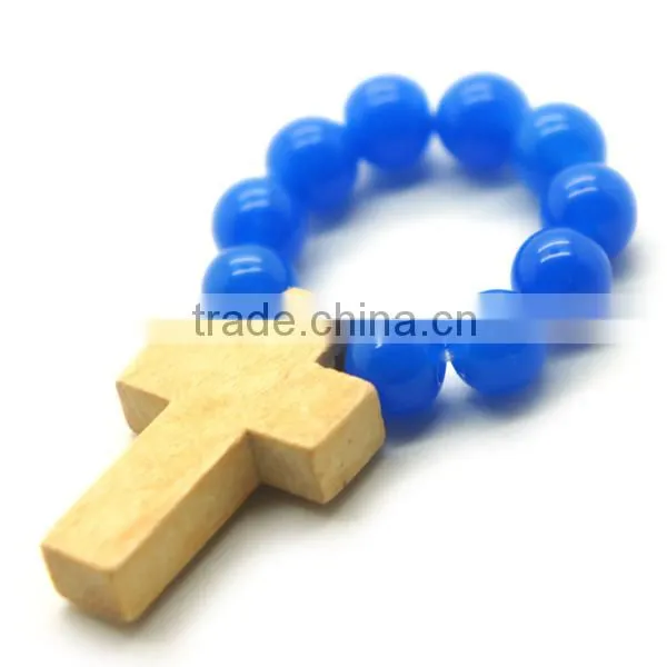 high quality catholic wooden cross ring, religious glass rosary ring