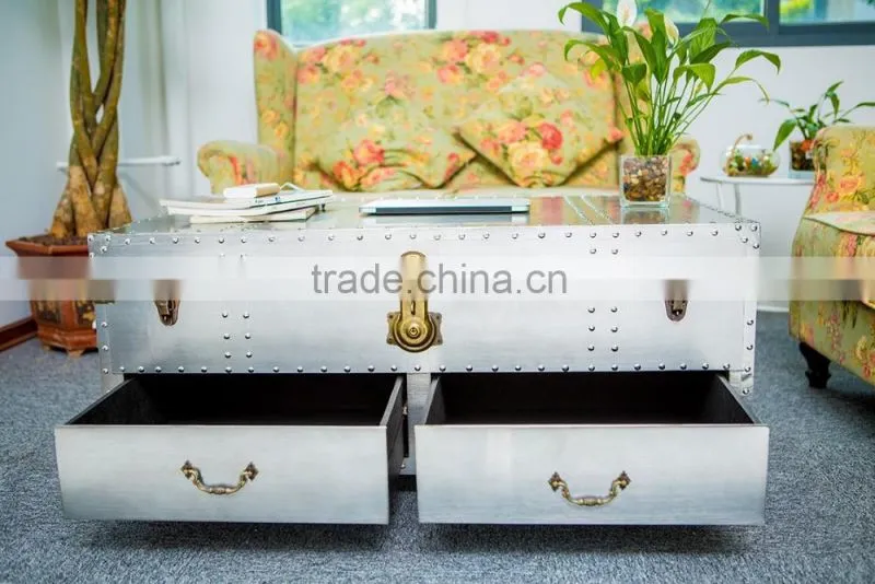 Aviator Coffee Table Riveted Aluminum Metal Modern Design