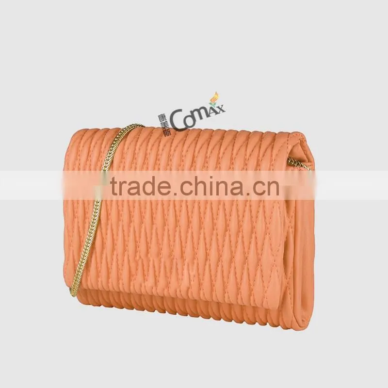 Fashion Yellow Gold Flat Tote Metal Handbag Chains Straps Purse Handle