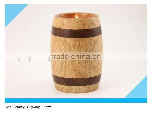 small pine Wooden Barrel for packing Glass Candle Holder