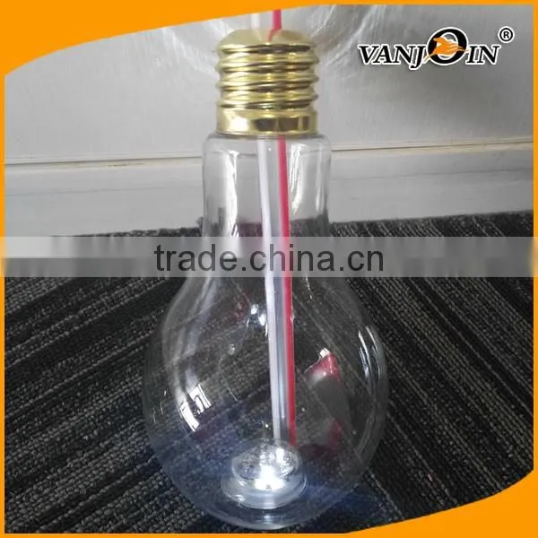 Factory supply Golden Screw Cap Wholesale Light Bulb Shape Plastic Juice Beverage Bottle