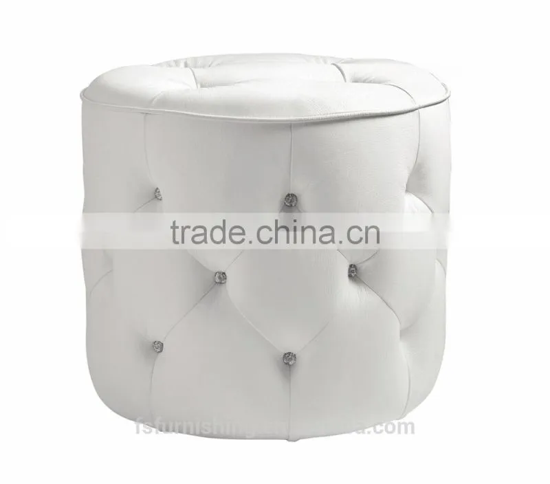 JR-03 Modern contemporary white color genuine leather crystal tufted leisure neoclassic stools ottoman chair