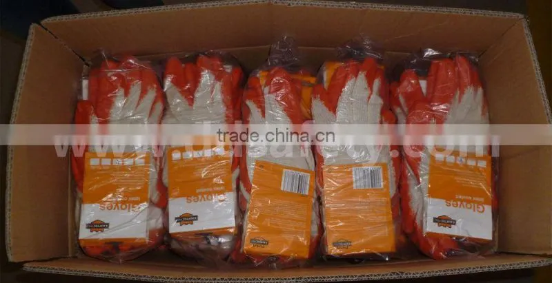 DDSAFETY 2017 10 Gauge Cotton Gloves Working Glove With Orange Latex Coating Smooth Finished