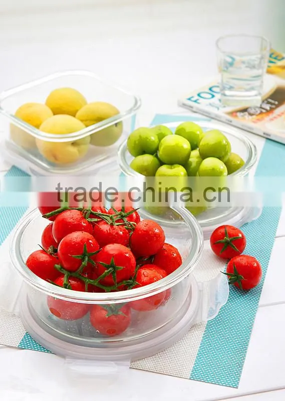 Round Glass Food Container with Lock Lid Glass Bowl