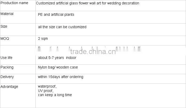 Factory hot sale customized artificial glass flower wall art for wedding decor