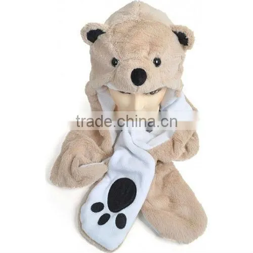 Winter White Puppy Stuffed Plush Animal Winter Hat Paws One Size
