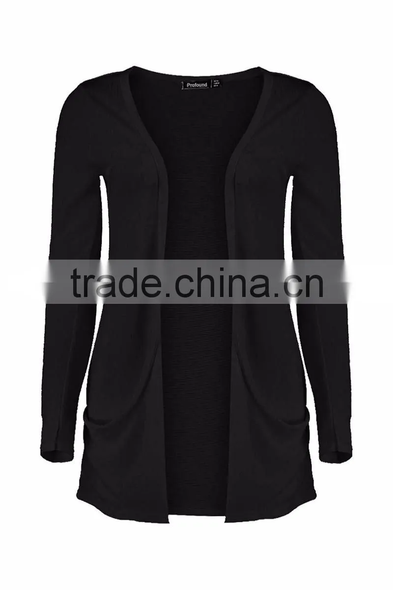 ladies soft and thin long sleeve cardigan with pockets