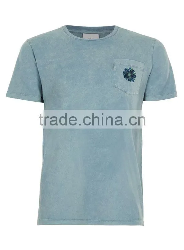 China high-end short sleeve enzyme wash blue t shirts